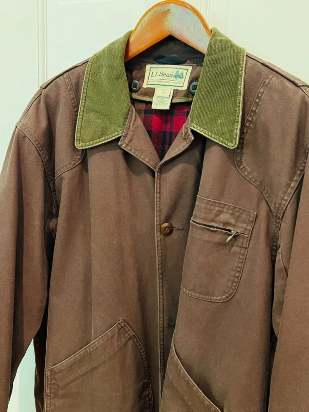 VTG LL Bean Chore Barn Field Coat Mens Size XL Canvas Corduroy Collar